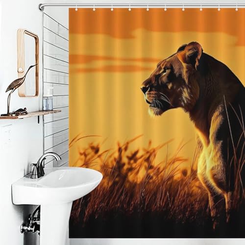 Rideau de douche lion tissu imperméable lavable salle de bain baignoire 168x183cm