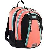 Eastsport Sport Backpack for School, Hiking, Travel, Climbing, Camping, Outdoors, Coral Sizzle/Black/Turquoise Trim