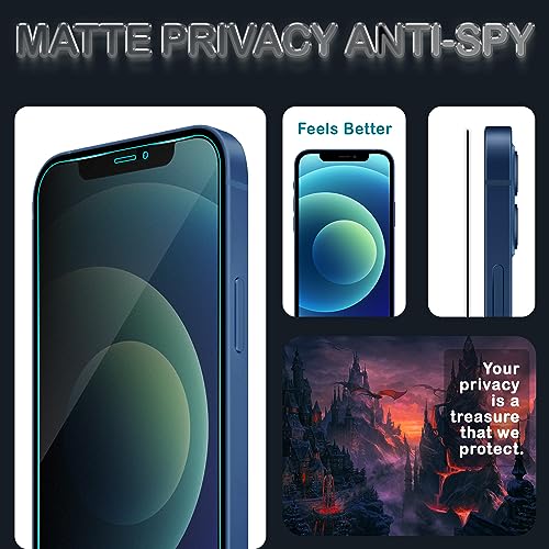 Image of ArmourPro Matte Privacy Tempered Glass for iPhone 12 , iPhone 12 Pro, Anti-Spy Anti-Glare Screen Protector, Edge-to-Edge Full Coverage, 9H Anti Scratch, Smooth Touch, Easy Installation Kit with Cable Protector