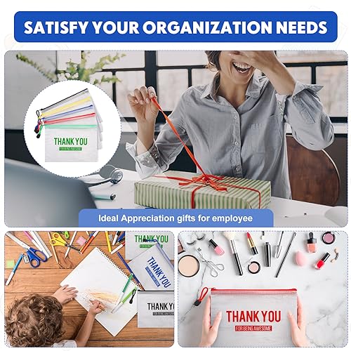 Image of Tenceur 50 Pcs Pencil Pouch Appreciation Gifts for Teacher Nurse Coworker Employee Staff Mesh Zipper Pencil Case Pouch Thank You Gifts for Co Worker Volunteer (Thank You)