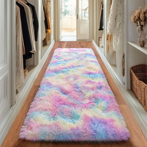 Rainbow Runner Rugs for Bedroom, 2x6 Rug Runners for Cute Girls Room, Bedside Indoor Floor Fluffy Shag Carpet, Plush Soft Rug for Nursery Dorm Kids Home Decor