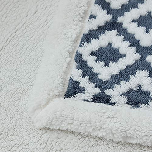 Fy Fiber House Sherpa Fleece Plush Throw Blanket Super Warm Soft Cozy Fuzzy Microfiber For Couch Bed With Diamond Jacquard Print, 60"X80", Greyish Blue #TOP5