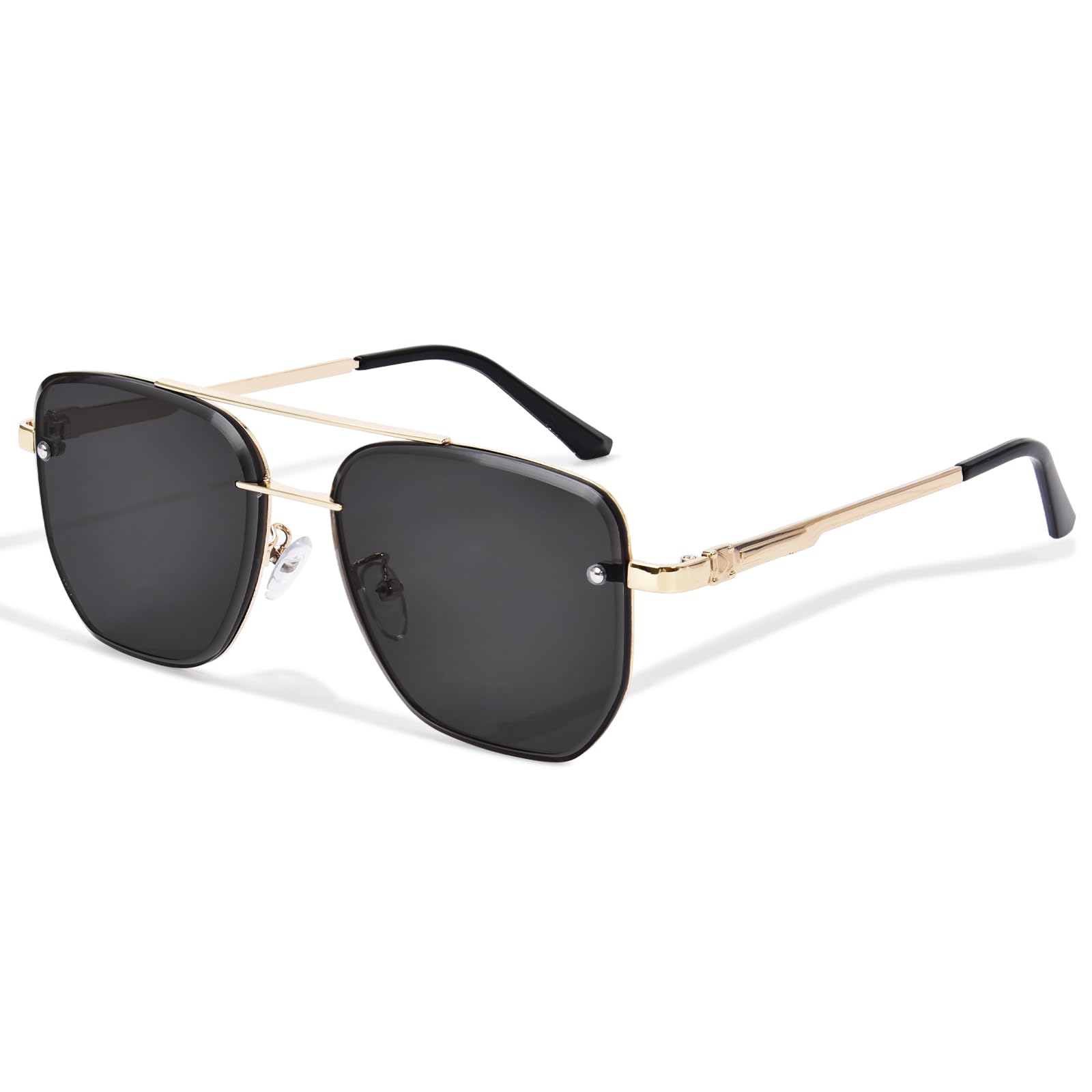 FONHCOO Square Aviator Sunglasses for Women Trendy Rimless Metal Sun Glasses UV400 Lens Protection