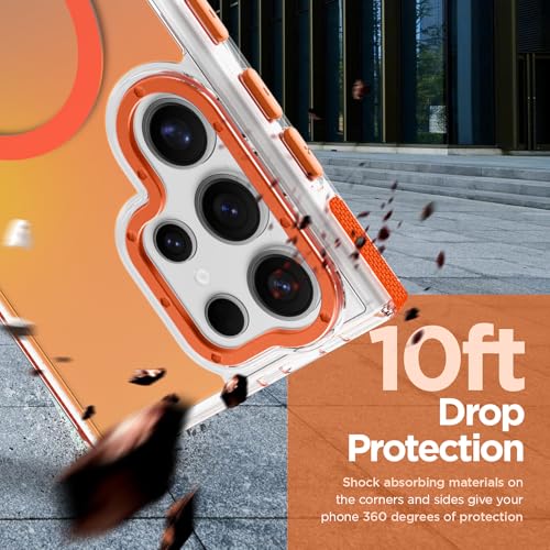 Image of Magnetic Case for Samsung Galaxy S24 Ultra [Compatible with Magsafe] [Cute Fashion Fluorescent Design] [1 Screen Protector] Slim Translucent Matte Case for Galaxy S24 Ultra 6.8 inch, Orange