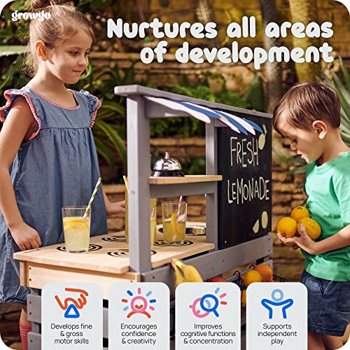 2-in-1 Mud Kitchen for Kids Outdoor and Grocery Store Pretend Play - Lemonade Stand and Market Playset for Outdoor Fun - Perfect for Cooking, Role-Playing, and Creative Imagination