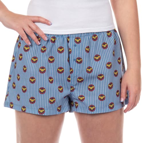 DC Comics Wonder Woman Pajama Shorts Womens Logo All Over Print PJ Lounge Bottoms (X-Small)