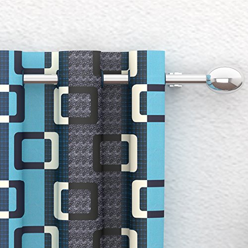 Image of Story@Home Combo Set of 2 Piece Modern Polyetser Eyelet Abstract Pattern Ringtop Printed Window Curtains - 5 Feet, Grey & Turqouise
