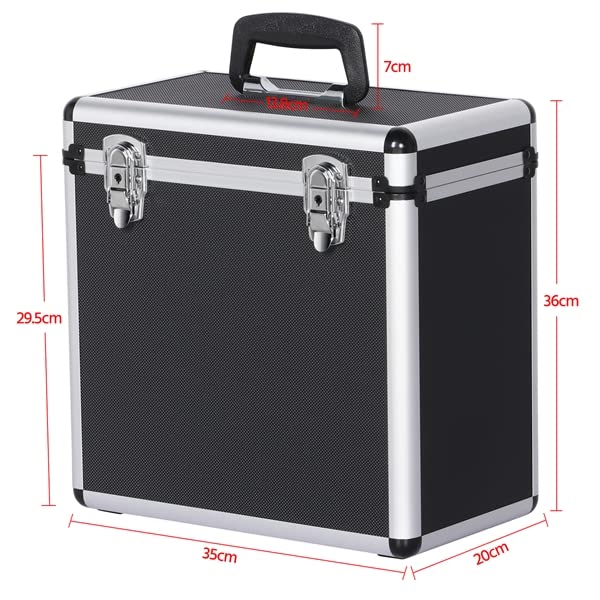 Abician Mallette de Rangement pour Disques Vinyles de 33 Tours pour Collection de DJ Valise Vinyles avec Fermeture à Clé pour 50 Albums 36 x 35 x 20 cm Noir