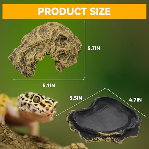 Image of Small Hideout for Reptiles,Reptile Hide Cave Resin Gecko Habitat Decor 2 in 1 Multi-Functional Leopard Gecko Tank Accessories Hideout with Detachable Base as Food Bowl