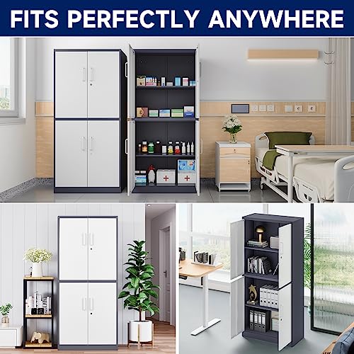 Yizosh Metal Storage Locking Cabinet With 4 Doors And 2 Adjustable Shelves,71" Lockable Garage Tall Steel Cabinet,For Home Office,Living Room,Pantry,Gym,Commercial Storage (Gray White) #TOP1