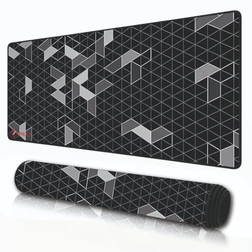 Image of Abstract Geometric Grid,Large Desk Mat, Extended Mouse Pad 58.5 x 28 cm, Desk Pad, Washable Mousepad, 2mm Thick Non-Slip Rubber Base, Stitched Edges for Office, Home & Workstation (Multicolour)