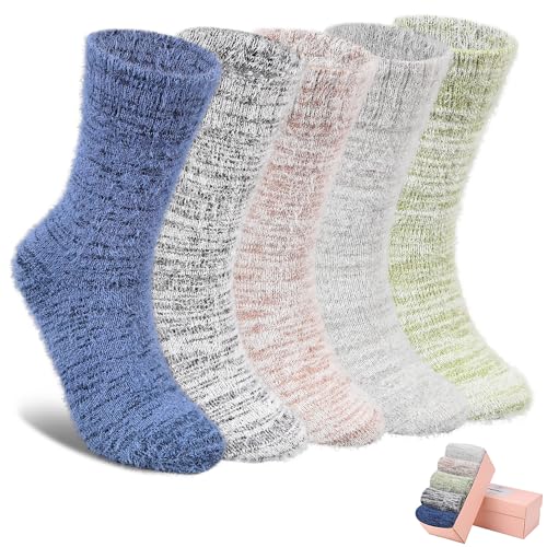 SISOSOCK 5 Pairs Fuzzy Soft Cozy Comfortable Socks for Women, Casual Sleep Comfy Socks, Perfect Warm Winter Gifts for Women