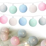 💖🎄【Nacht Licht- Energieeffizienten Lichterkette Bälle】LED Kugel Lichterketten mit energieeffizienten,langlebigen Lämpchen, die keine Wärme abgeben.Die Baumwollkugeln kommen fertig aufgefädelt auf der Lichterkette -kein Aufschneiden oder Auffalten der Baumwollkugeln benötigt! Das Licht der leichten Kette ist weich, warm und weich, daher ist es auch ideal für Babys und Kinder, nachts zu schlafen.