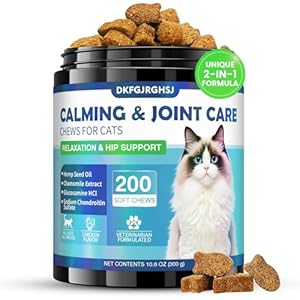 Cat Calming Treats, 200 Hemp Soft Chews Cat Calming Treats for Anxiety Relief with Glucosamine Hip & Joint Support Calming Chews for Cats Anxiety Stress Chicken Flavor