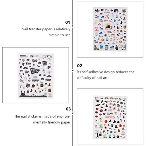 FRCOLOR 12Pcs Adesivos de Arte de Unhas de Halloween Decalques de Arte de Unhas de Crí¢nio de Abóbor