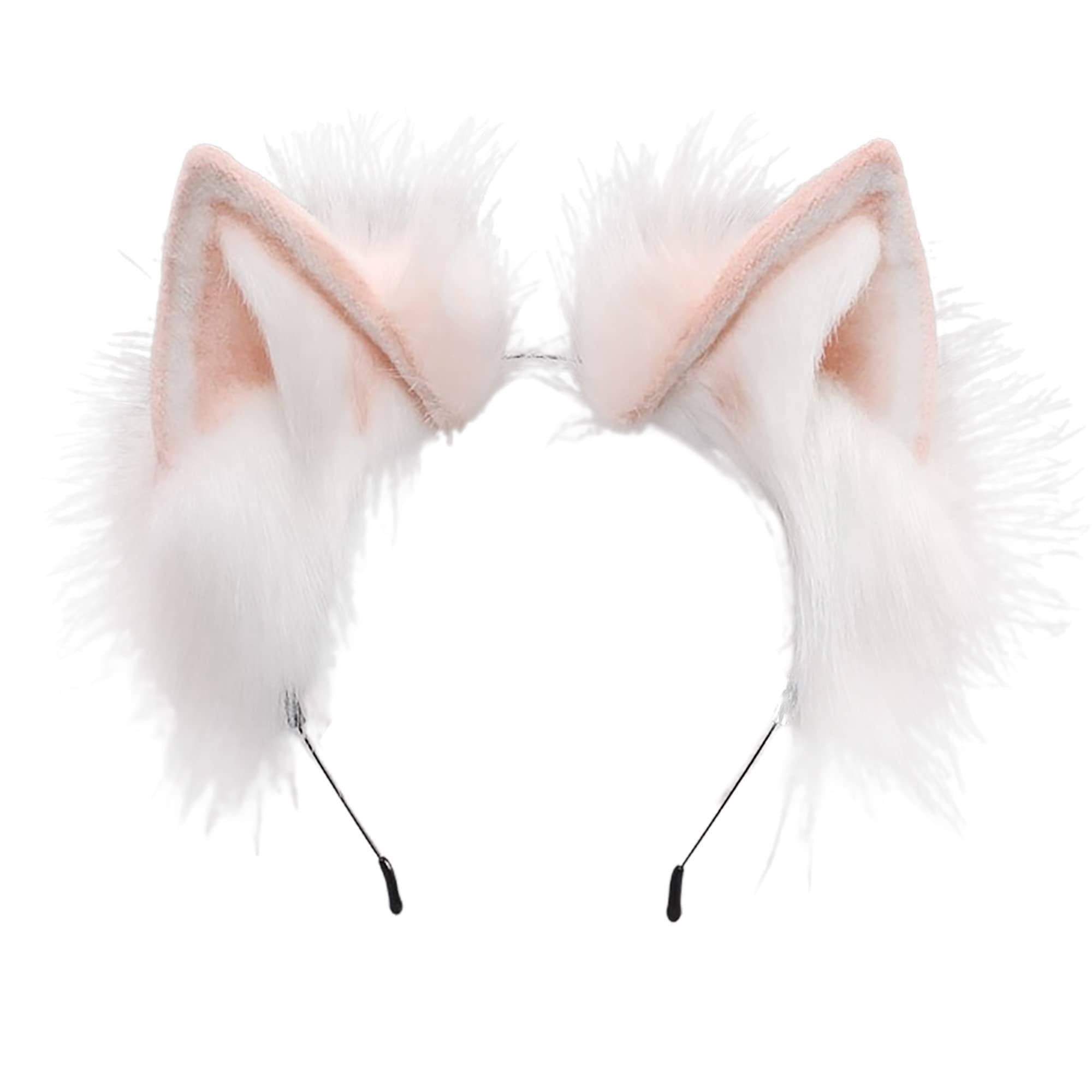 ZFKJERS Furry Fox Wolf Cat Ears Headband Adult Cosplay Costume Hair Accessory for Halloween (Pink White)