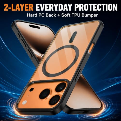 Image of MAGA Back Case Cover for Apple iPhone 17 Pro Max, Transparent Black Magnetic Case Compatible with MagSafe, Hybrid Hard PC Back & Soft TPU Bumper, Shockproof Protective Cover - Black