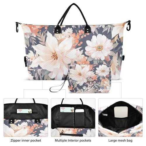 Large Travel Duffel Bag, Drawing Flower Sports Tote Gym Bag, Shoulder Weekender Overnight Bag for Women Men, Carry On Luggage with Toiletry Bags2