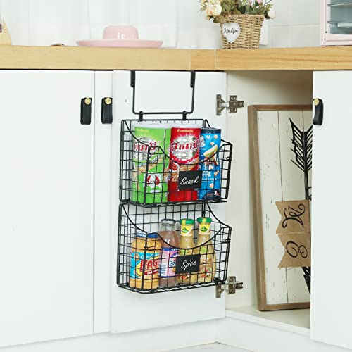 Over The Cabinet Door Organizer 2 Pack, Over Door Storage Basket With Name Plate 5 S Hooks For Cutting Board Foils Cookie Sheet, Grid Storage Bin Basket Holder Rack For Kitchen Pantry Bathroom #TOP3