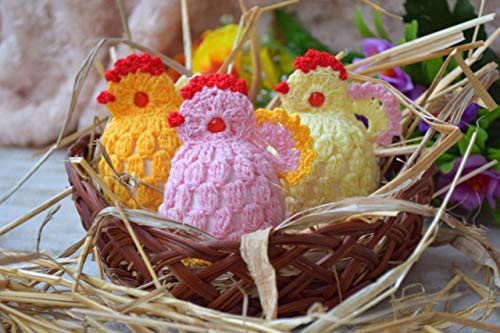 Easter Crochet Egg Warmer Chicken Set Of 3 Decor Gift Cover Cozy Party Favours Crocheted Chickens Decoration Easter Holiday Table Chicks Cozy Eggs Warmers Kitchen Decor Spring Dining Decorations #TOP20