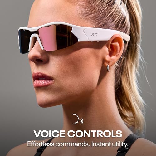 Image of Reebok Flash Smart Audio Sunglasses, Berry Mirror Polarized Lens, Unisex, HiFi Bluetooth Sport Glasses with UV Protection - Powered by Lucyd