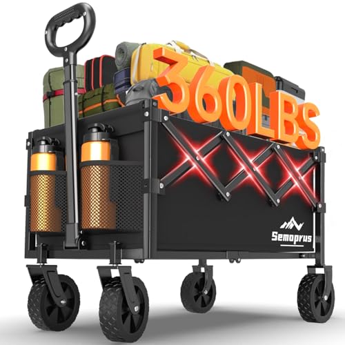 Wagons Carts Foldable, 360LBS Folding Utility Heavy Duty Wagon Cart with Wheels, 100L Portable Utility Outdoor Wagon for Shopping, Beach, Camping, Sports, Garden