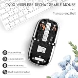 MAGIC-REFINER Bezprzewodowa mysz Akumulator, 2.4Ghz i Bluetooth 5.0 Cicha Bezprzewodowa Mysz Optyczna Ultra Slim 2400 DPI, Mysz Gaming Przezroczysty, Widoczna Bateria, na Laptop/PC/Mac, Czarny