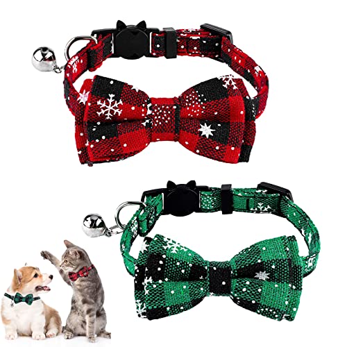 Noël Collier pour Chien,2PCS Noeud Papillon Collier pour Chien,Collier Chien Flocon Neige,Collier de Noël pour Chat et Chien,Collier de Chien Réglable,Collier de Chien avec Boucle de Sécurité