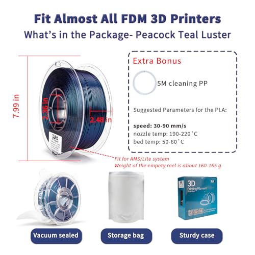Image of ZIRO Glitter PLA Filament 1.75mm, 3D Printer Filament Shiny Sparkle PLA, Chameleon Series 1KG /2.2lbs Spool, Super Twinkle Effect Material, Fit Most FDM 3D Printers, Peacock Teal Luster
