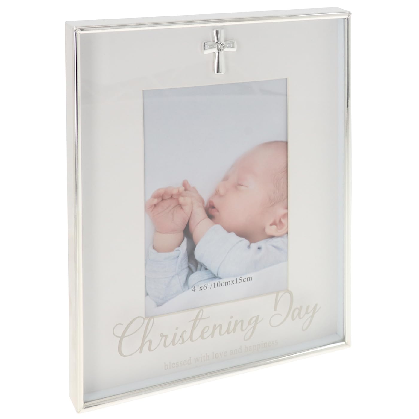 Shudehill Giftware Script Christening Frame – 4x6 Keepsake with Cross Detail & Sentimental Inscription – Elegant Gift for Baptism Day (Silver Script Frame Christening 4x6, Silver, 4X6)