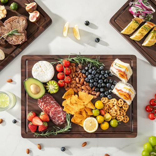 Image of Walnut Wood Cutting Board Set, End Grain Cutting Board for Kitchen | Walnut Wooden Charcuterie Boards, FSC Certified, Non Toxic, Non-Slip Feet, 3 Practical Sizes, Meal Prep & Serving, Gift Box