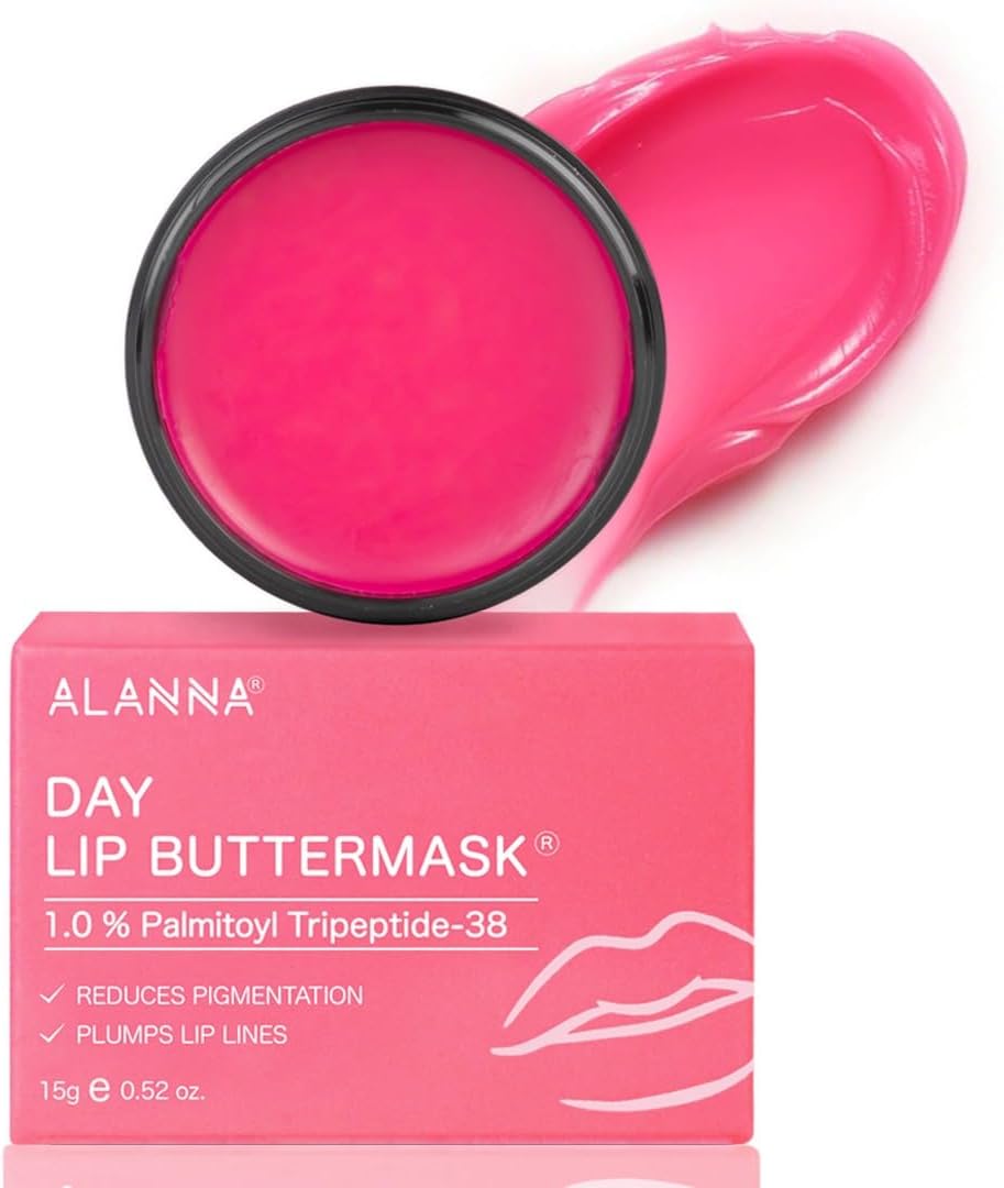 Day Lip Butter Mask | Collagen & Peptide Lip Mask for Dark, Pigmented Lips | Shea Butter & Vitamin E for Dry to Soft Hydrated Pink & Plump Lips | Paraben-Free | Women & Men (15gm)