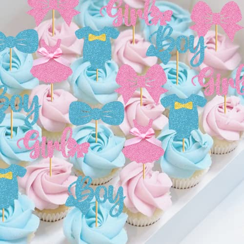 Mz.ogm 24Pcs Gender Reveal Cupcake Toppers Boy Or Girl Cupcake Toppers He Or She Cupcake Toppers Gender Reveal Cupcake Decorations Baby Gender Reveal Party Supplies #TOP2