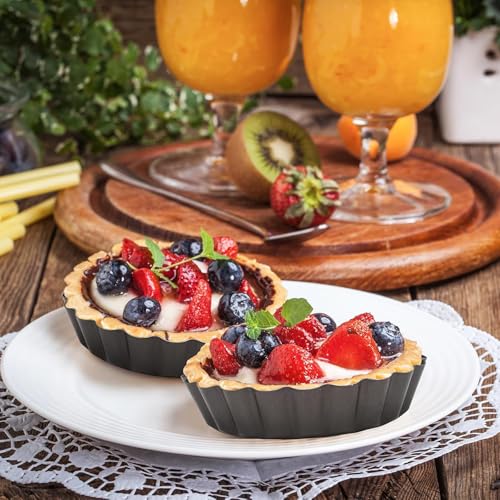 Miniatura 6 de Trlreq Juego De Moldes Para Tartas, 6 Piezas, 10 Cm De Diámetro, 2 Cm De Altura, Sartén Para Quiche Con Base Extraíble