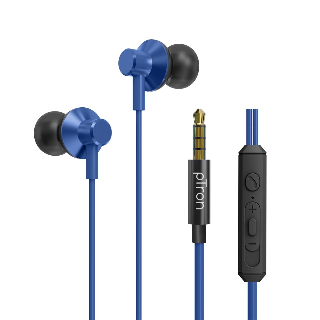 pTron Pride Lite in Ear Wired Earphones with in-Line Mic, 10Mm Dynamic Driver Wired Headphones, Immersive Sound, Metal Buds, Compatible with 3.5Mm Aux Port & 1.2M Tangle-Free Cable (Blue)