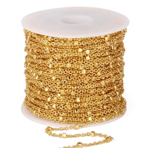 33FT Gold Satellite Chain Roll 2MM Cable Link Chains for Jewelry Making