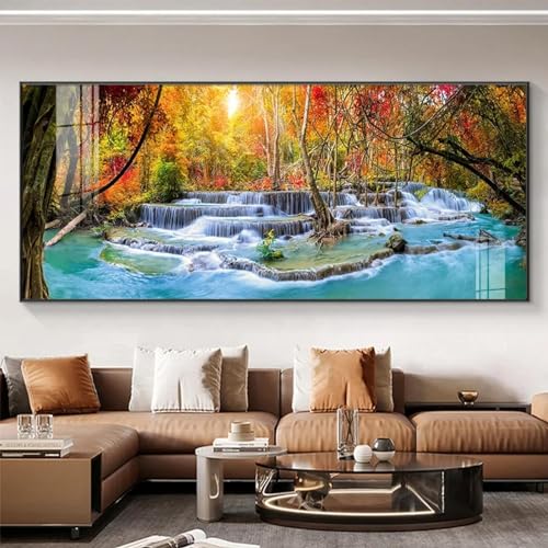 Art mural paysage de montagne et cascade pour déco de salon