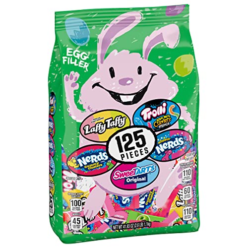 Image of SweeTARTS, Trolli, Laffy Taffy & Nerds Easter Egg Filler Variety Bulk Bag, Springtime Easter Candy, 41.93 oz (125 Individually Wrapped Pieces)