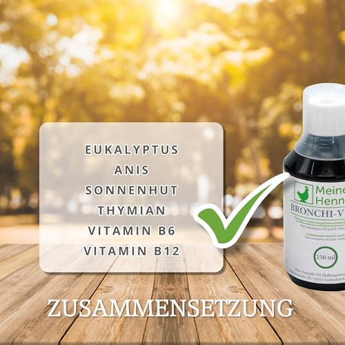 MeineHennen Bronchi-VITAL 250ml - Ergänzungsfuttermittel für Hühner & Wachteln - Support für Atemwege (z.B. nach Hühnerschnupfen) - Mit Echinacea, Eukalyptus & Vitamin B - Konzentrat für 50L Wasser