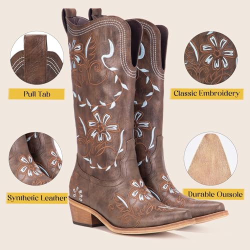 Image of Cowboy Boots for Women, Pointed Toe Chunky Heel | All-day walking comfort design, versatile for daily outfits, country music festivals and western style occasions
