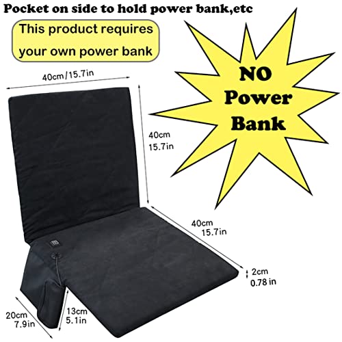 Urmona Portable Folding Heated Seat Cushion, Usb Powered【No Power Bank】 3 Mode Adjustable Pad With Pocket, Double Heated Memory Foam Backrest Cushion For Winter Outdoor Stadium Hunting #TOP2