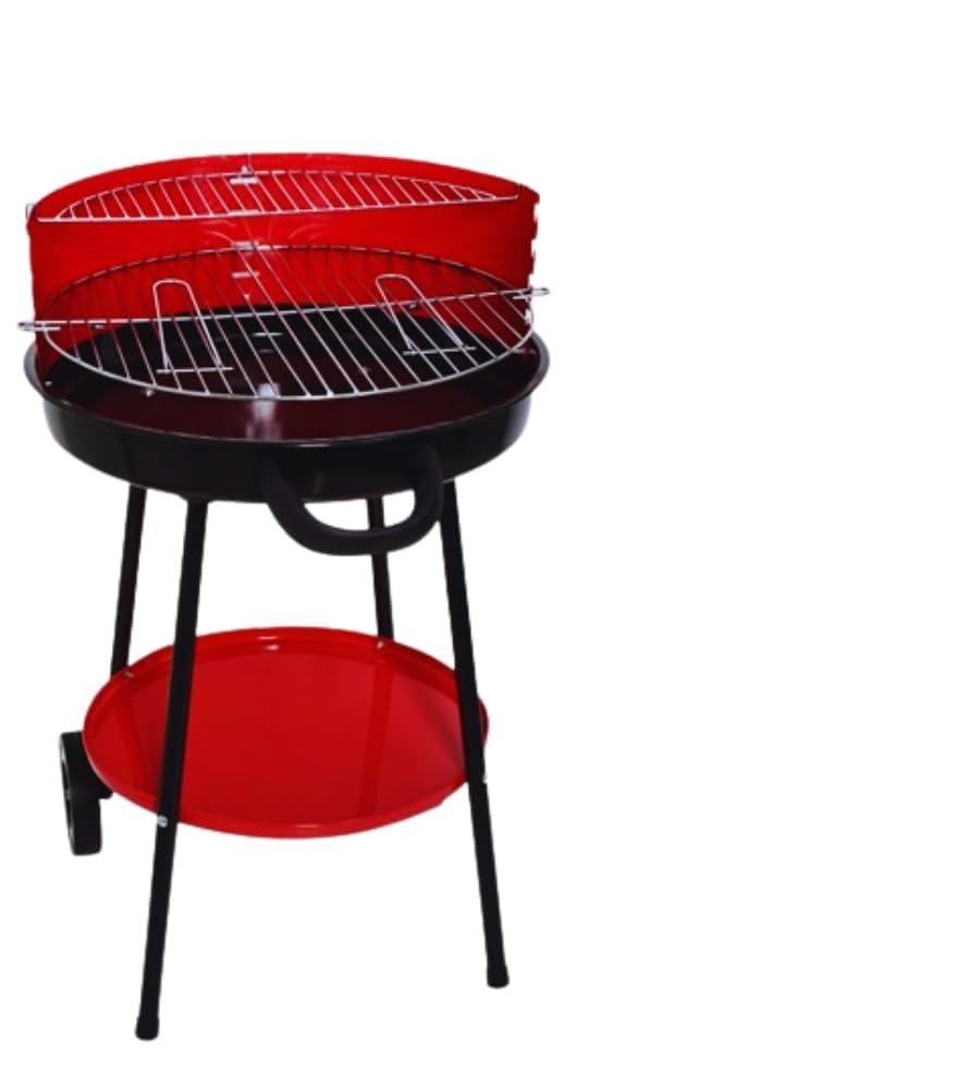 Barbecue Tondo con Ruote e Griglia 50 cm Removibile, Regolabile 59x82x52cm - 4 Posizioni di Cottura Ideale per Fare Carne, Pesce e Altri Alimenti alla Brace, Struttura in Metallo Resistente