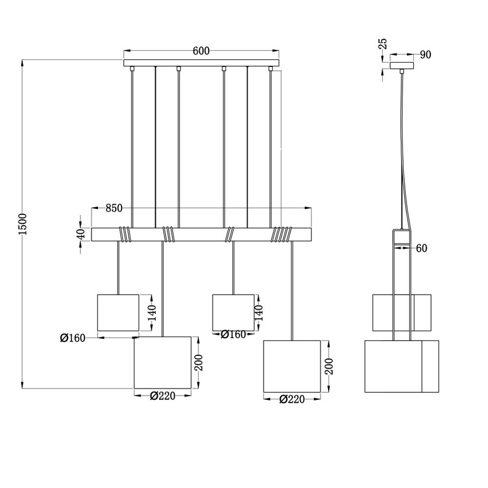 Reality Leuchten Pendelleuchte Padme R30364007, Metall Nickel Matt, Stoffschirm Grau, exkl. 4x E27
