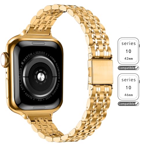 Image of QUNDAXI Slim Watch Band Compatible with Apple Watch 41mm 45mm 42mm 44mm 40mm 38mm Metal Stainless Steel Watchband Suitable for iWatch 11 /10 /9 /8 /7 /6 /5 /4 /3 /2 /1 /SE Series Women Luxury Strap