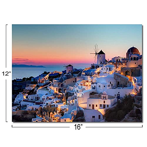 Qtespeii Santorini Island Wall Art Greece Nature Landscape Picture Canvas Prints Seascape In The Sunset Painting For Bathroom Bedroom Modern Framed Giclee Home Office Decor 12"X16" 1 Panel #TOP1