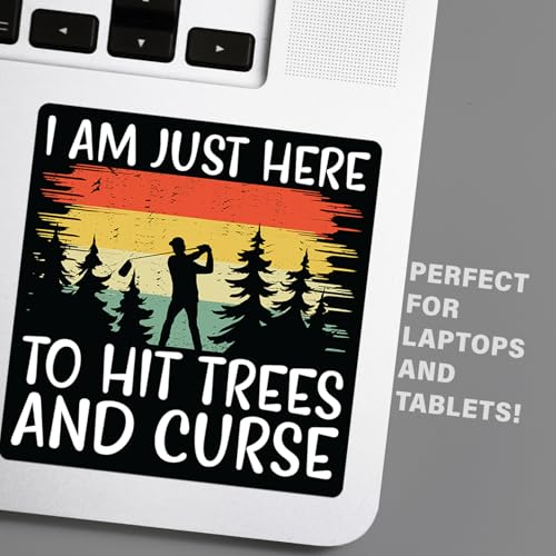 Image of Funny Golf Stickers - 5 Inch Waterproof Vinyl Decals - Choose from 10 Humorous Designs - Perfect for Cars, Golf Carts, Laptops, Windows, Bumpers & More (Hit Trees and Curse)