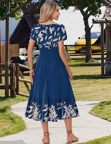 Image of Zeagoo Women Summer Midi A Line Dress Short Sleeve Casual Flowy Tiered Beach Long Sundress with Pockets 2026 Vacation Travel