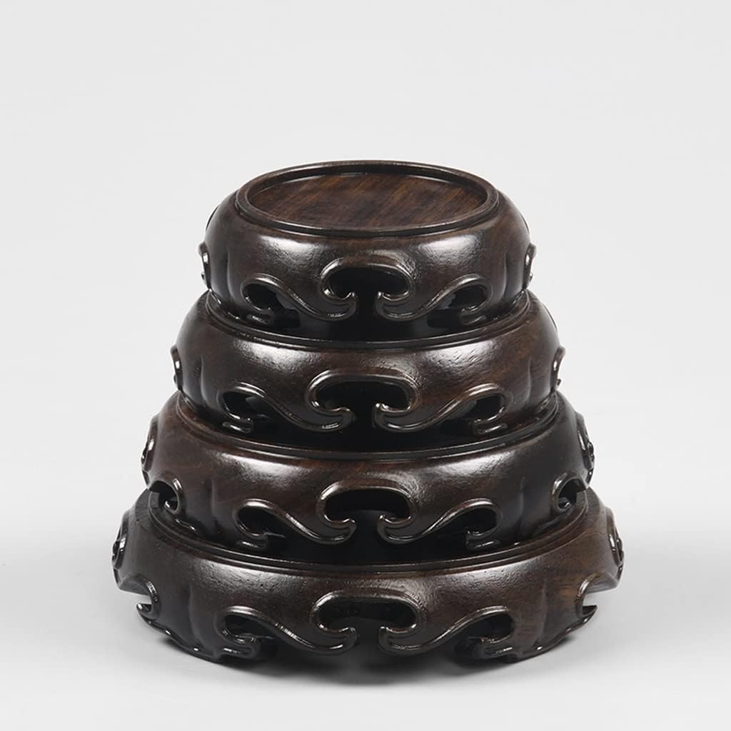 Bonsai Pedestal Vase Pedestal Stands Bonsai Base Craft Ornaments Jewelry Rack Wooden Bracket Stone Vase Flower Pot Incense Burner Buddha Statue Round Base Planter Stand Plant Holder(17cm)