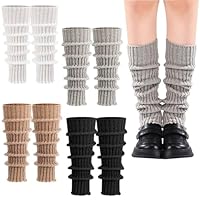 Guiqulai 4 Pairs Knit Leg Warmers for Women Knitted Leg Warmers Crochet Long Boot Socks for 80s Y2K Dance Ice Ballet Skating Party Sports Winter