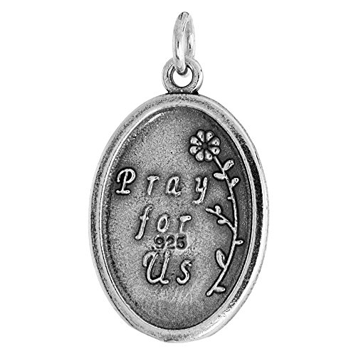 Sterling Silver Mother Teresa Medal Necklace Oxidized finish Oval 1.8mm Chain3